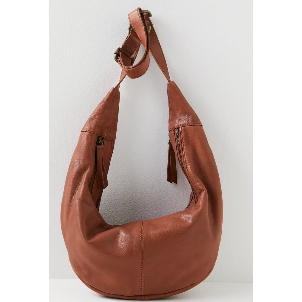 Free People Leather Hobo Shoulder Bag in Rust Brown